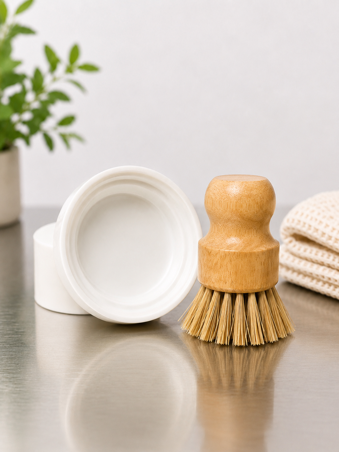 Dish Soap Dish & Bamboo Brush Set