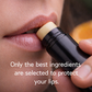 Person applying lip balm with text 'Only the best ingredients are selected to protect your lips.'